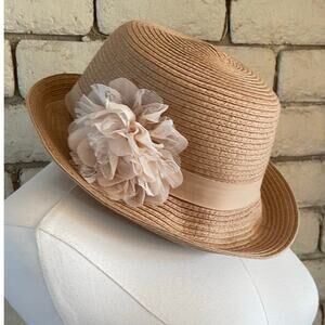 August Hat Company Tea Party Sun Hat Woven Cloche with Lace Flower Accent